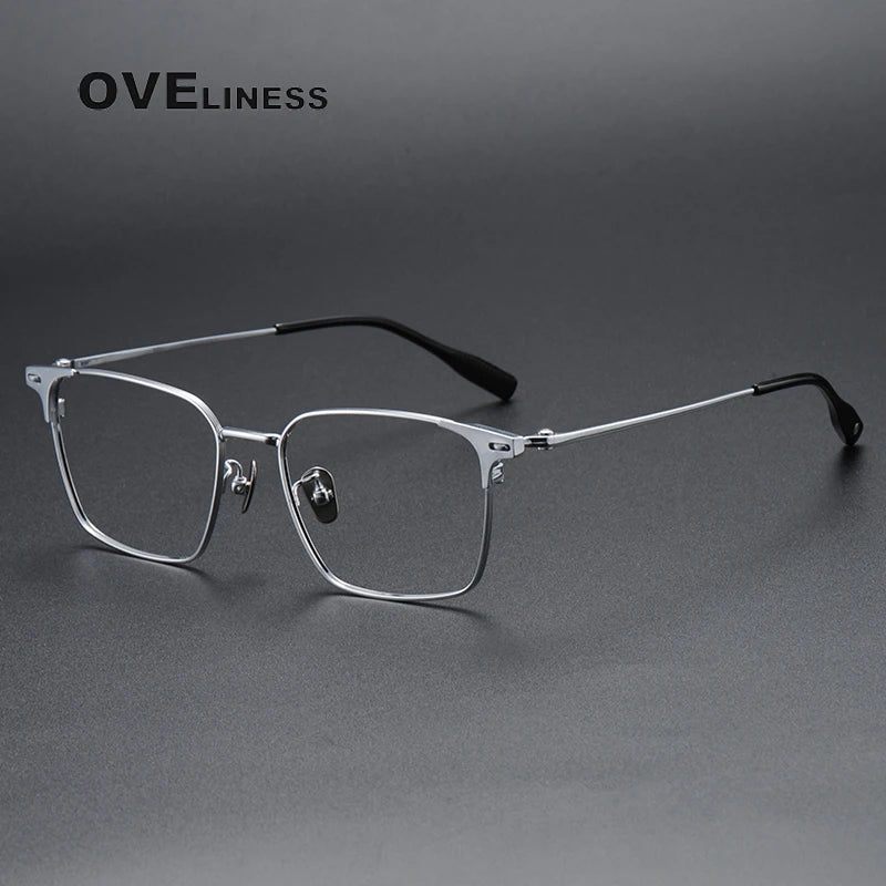 Oveliness Men's Full Rim Square Titanium Eyeglasses 8104 Full Rim Oveliness silver  