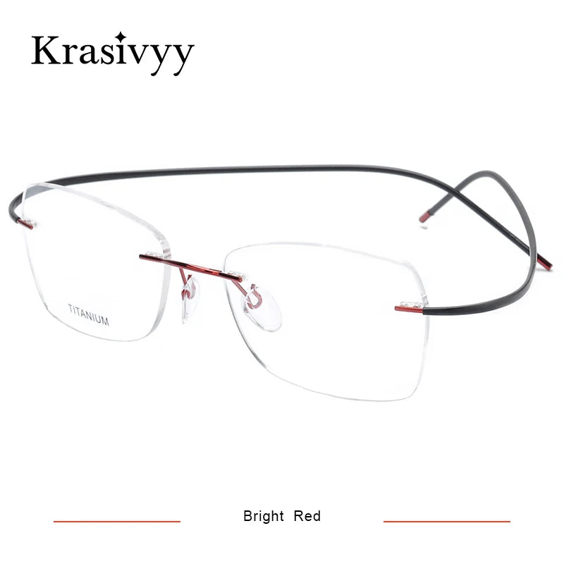Krasivyy Unisex Rimless Oval Titanium Eyeglasses 1615 Rimless Krasivyy Bright  Red