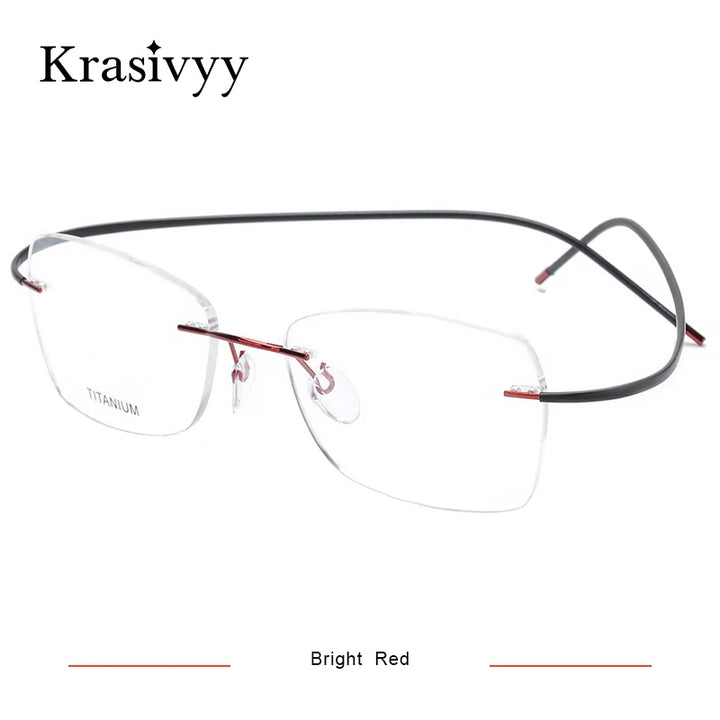 Krasivyy Unisex Rimless Oval Titanium Eyeglasses 1615 Rimless Krasivyy Bright  Red