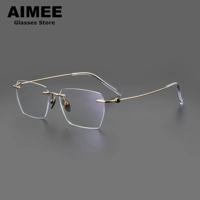 Aimee Men's Rimless Square Polygon Titanium Eyeglasses 14256 Rimless Aimee