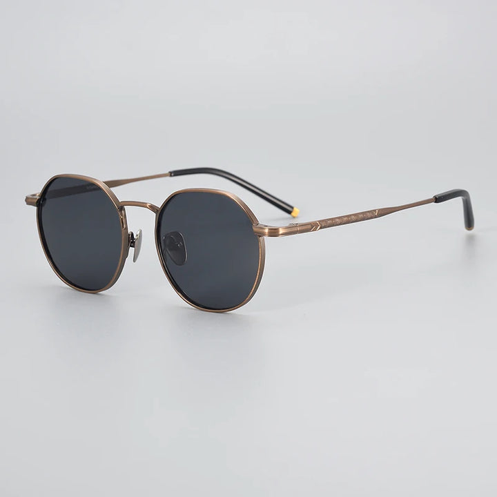 Black Mask Men's Full Rim Titanium Round Polarized Sunglasses 14045 Full Rim Black Mask Bronze-Gray Lens As Shown