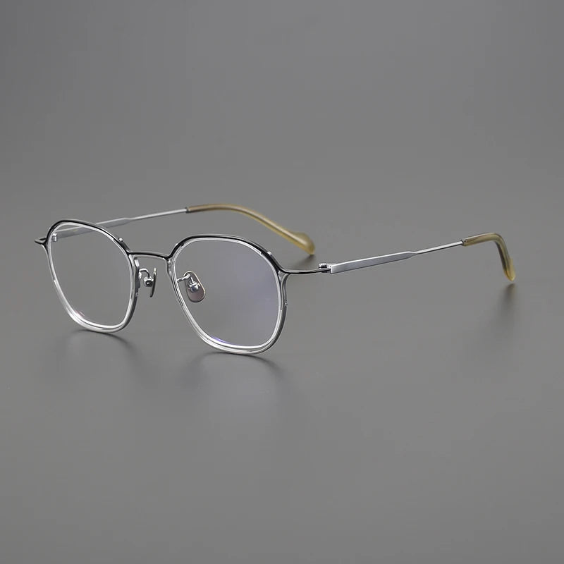 Gatenac Unisex Full Rim Square Titanium Eyeglasses Gxyj1562 Full Rim Gatenac Black Silver