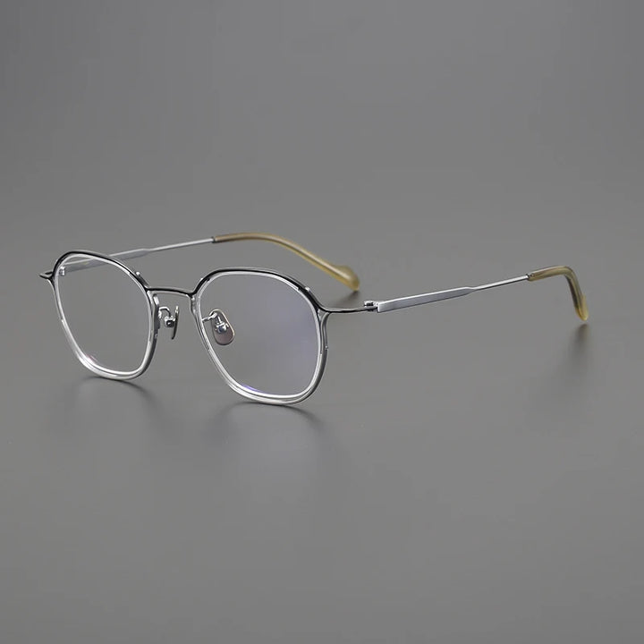 Gatenac Unisex Full Rim Square Titanium Eyeglasses Gxyj1562 Full Rim Gatenac Black Silver