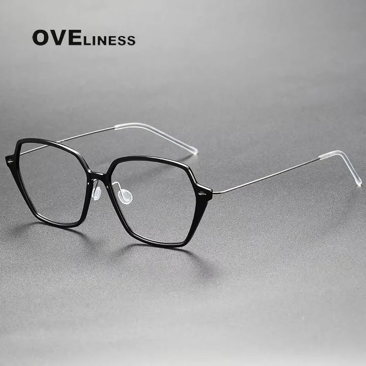 Oveliness Unisex Full Rim Square Acetate Titanium Eyeglasses 6621 Full Rim Oveliness black gun