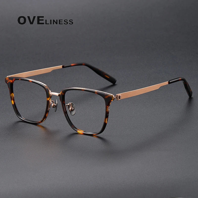 Oveliness Unisex Full Rim Square Acetate Titanium Eyeglasses 80978 Full Rim Oveliness tortoise rose gold  