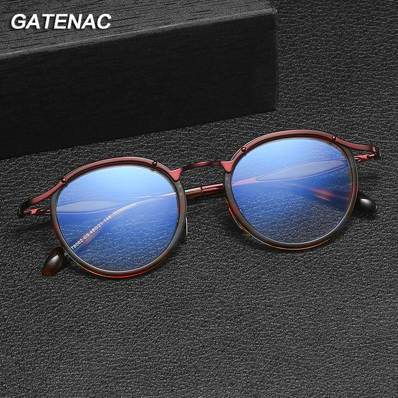 Gatenac Unisex Full Rim Round Acetate Titanium Eyeglasses Gxyj1158 Full Rim Gatenac