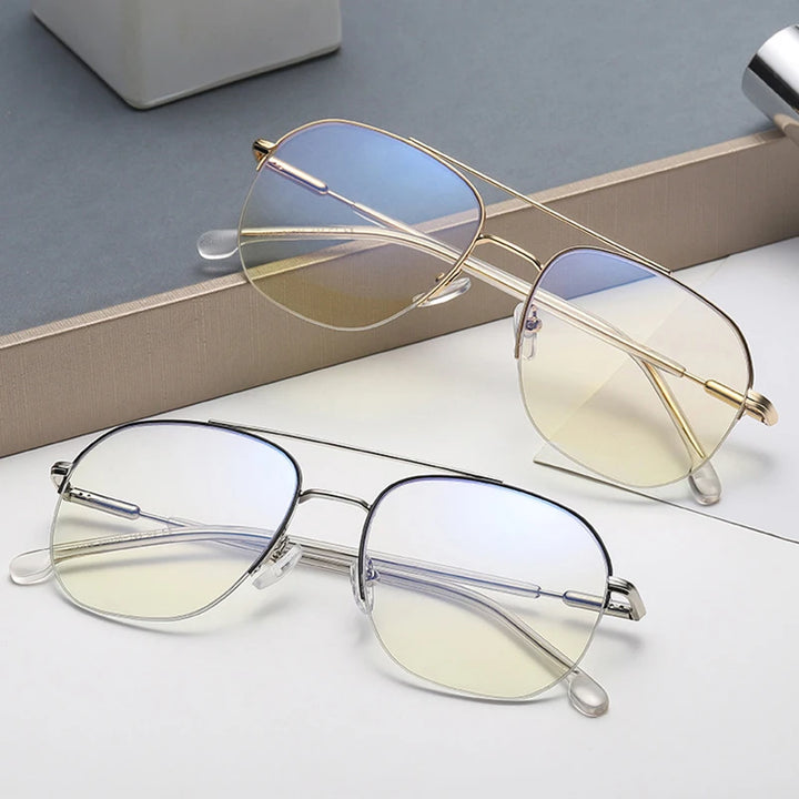 Handoer Unisex Semi Rim Square Double Bridge Titanium Eyeglasses 95926 Semi Rim Handoer