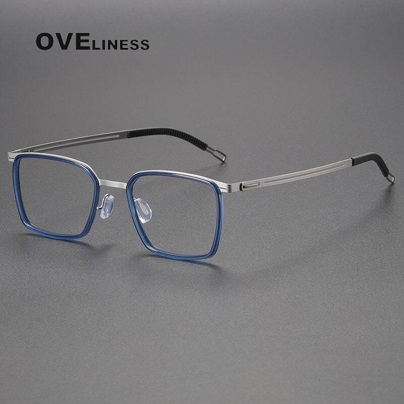 Oveliness Unisex Full Rim Square Titanium Eyeglasses 8202309 Full Rim Oveliness blue silver  