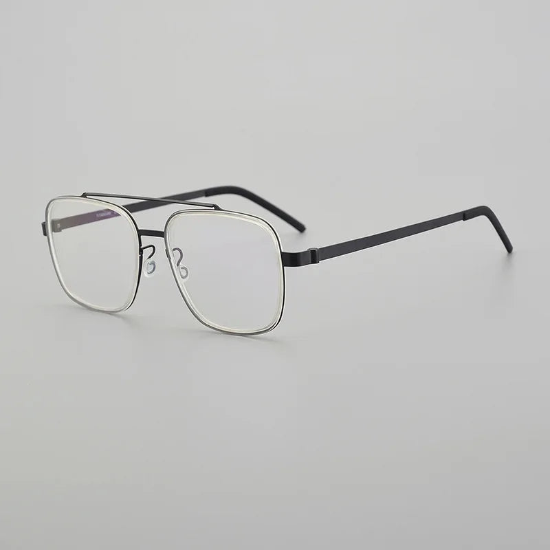 Black Mask Unisex Full Rim Square Double Bridge Titanium Eyeglasses 9744 Full Rim Black Mask Crystal-Black