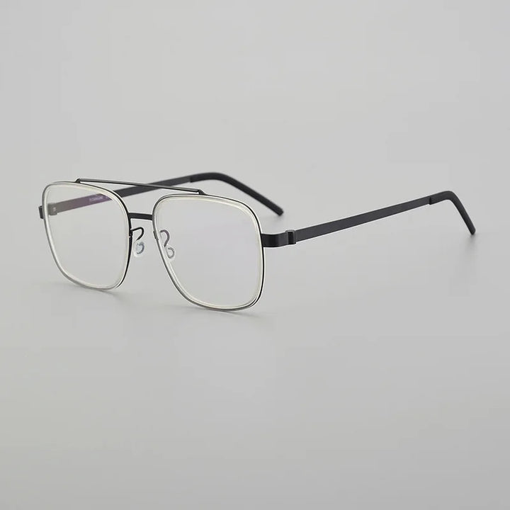 Black Mask Unisex Full Rim Square Double Bridge Titanium Eyeglasses 19744
