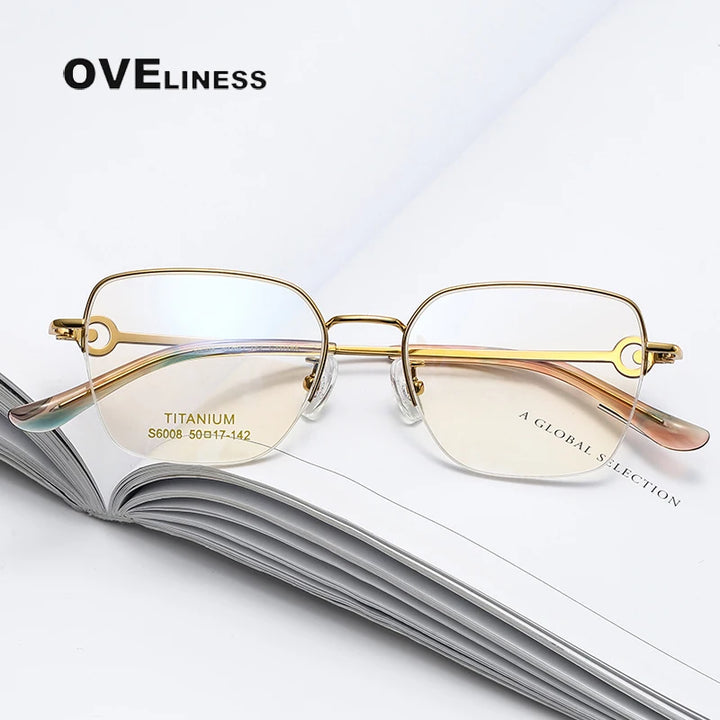 Oveliness Women's Semi Rim Square Polygon Titanium Eyeglasses 196008 Semi Rim Oveliness