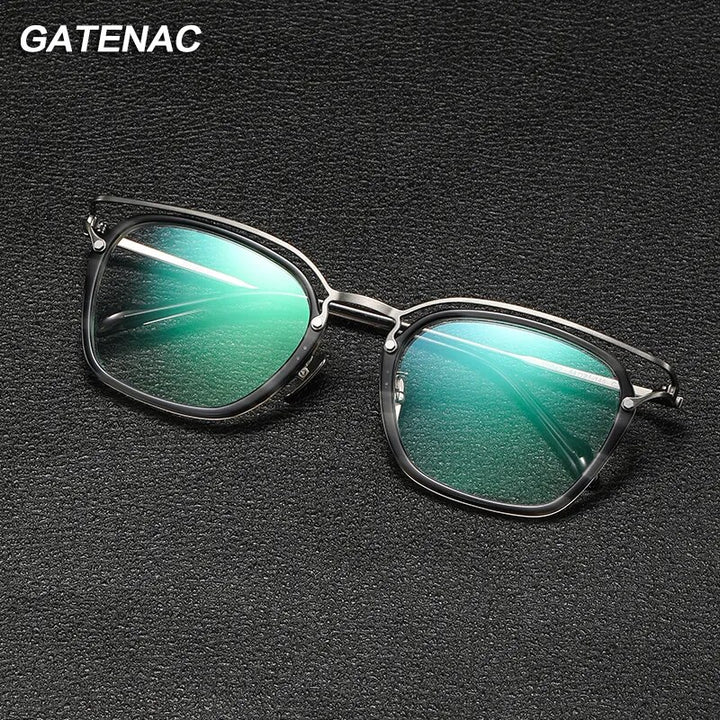 Gatenac Unisex Full Rim Square Titanium Acetate Eyeglasses Gxyj1137 Full Rim Gatenac
