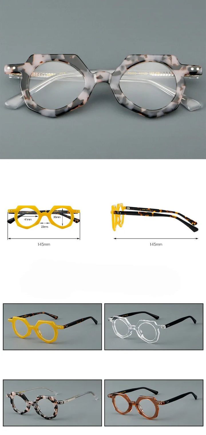 CCspace Unisex Full Rim Flat Top Polygon Round Acetate Eyeglasses 2473 Full Rim CCspace