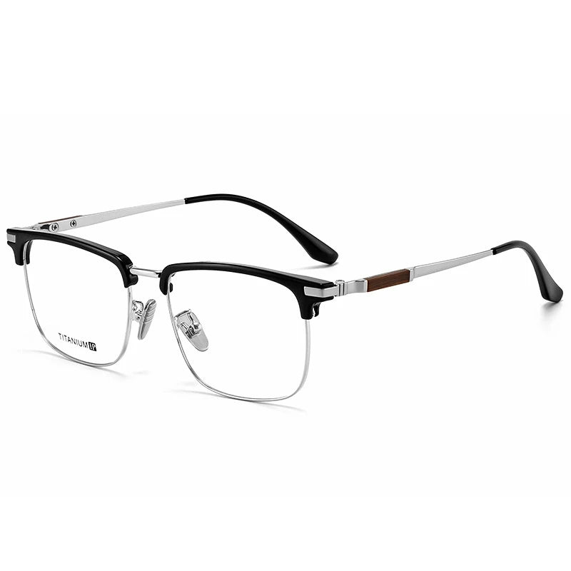 Yimaruili Men's Full Rim Square Tr 90 Titanium Wood Eyeglasses Y8079 Full Rim Yimaruili Eyeglasses