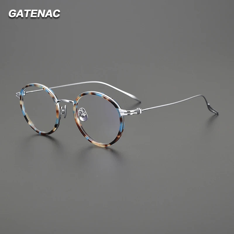 Gatenac Unisex Full Rim Round Acetate Titanium Eyeglasses Gxyj1552