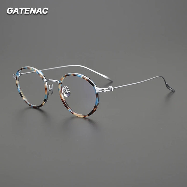 Gatenac Unisex Full Rim Round Acetate Titanium Eyeglasses Gxyj1552