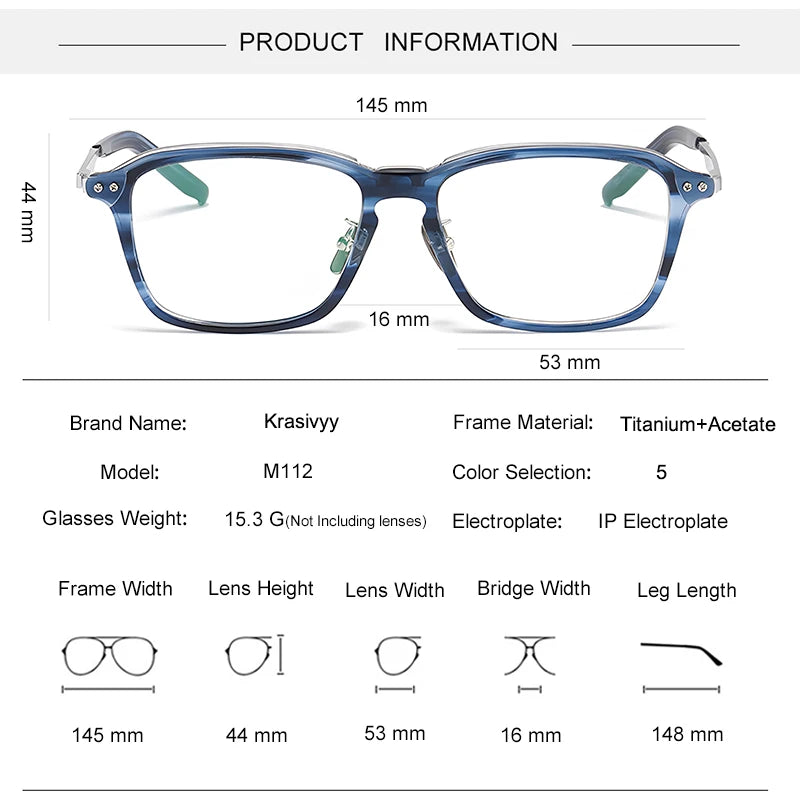 Krasivyy Unisex Full Rim Square Titanium Acetate Eyeglasses 49112 Full Rim Krasivyy