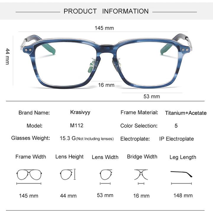 Krasivyy Unisex Full Rim Square Titanium Acetate Eyeglasses 49112 Full Rim Krasivyy