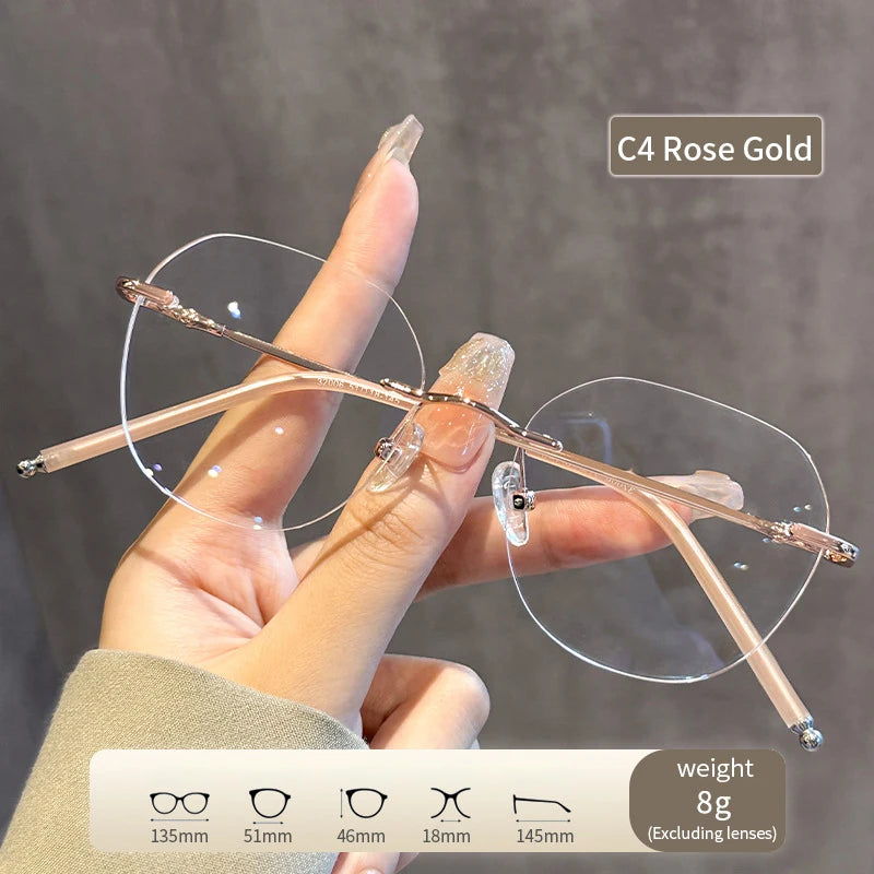 Xbora Women's Rimless Polygon Cat Eye Alloy Eyeglasses 32006