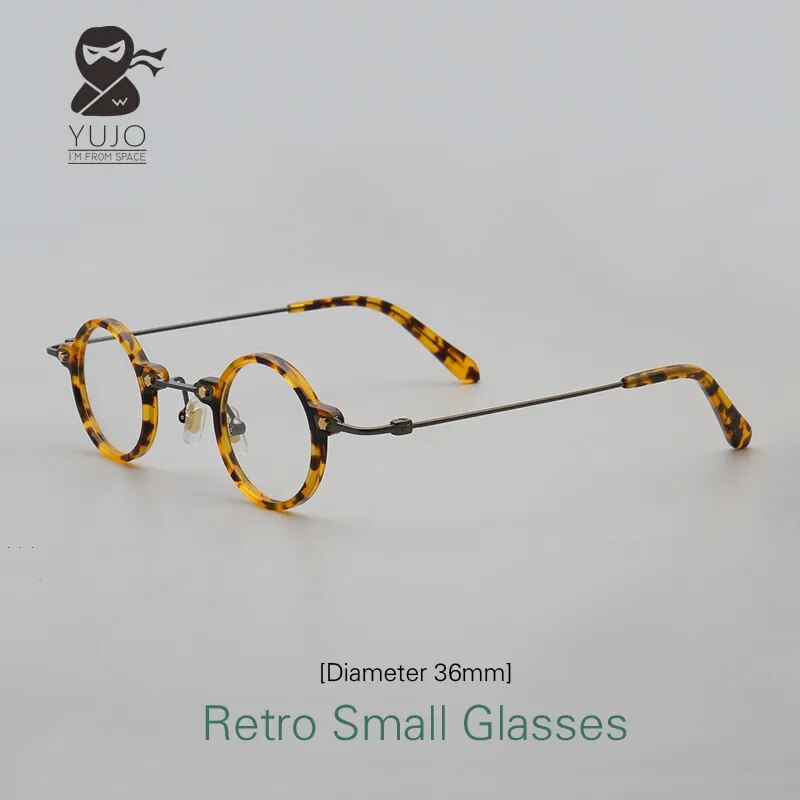 Yujo Unisex Full Rim Small Round Acetate Eyeglasses 3636 Full Rim Yujo   
