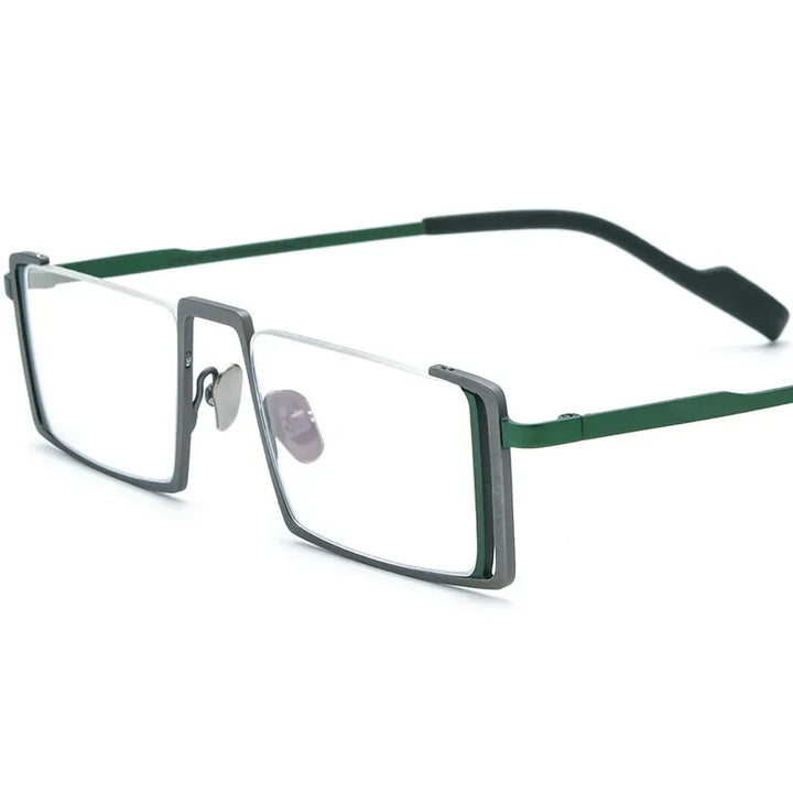 Hewei Unisex Semi Rim Irregular Square Titanium Eyeglasses 185780