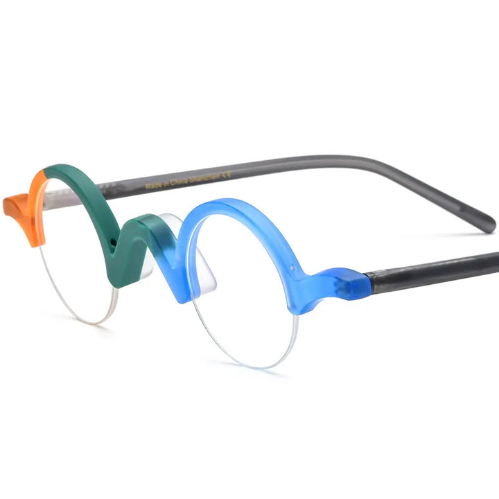 CCspace Unisex Semi Rim Round Acetate Eyeglasses 56883 Semi Rim CCspace C1GreenBlue