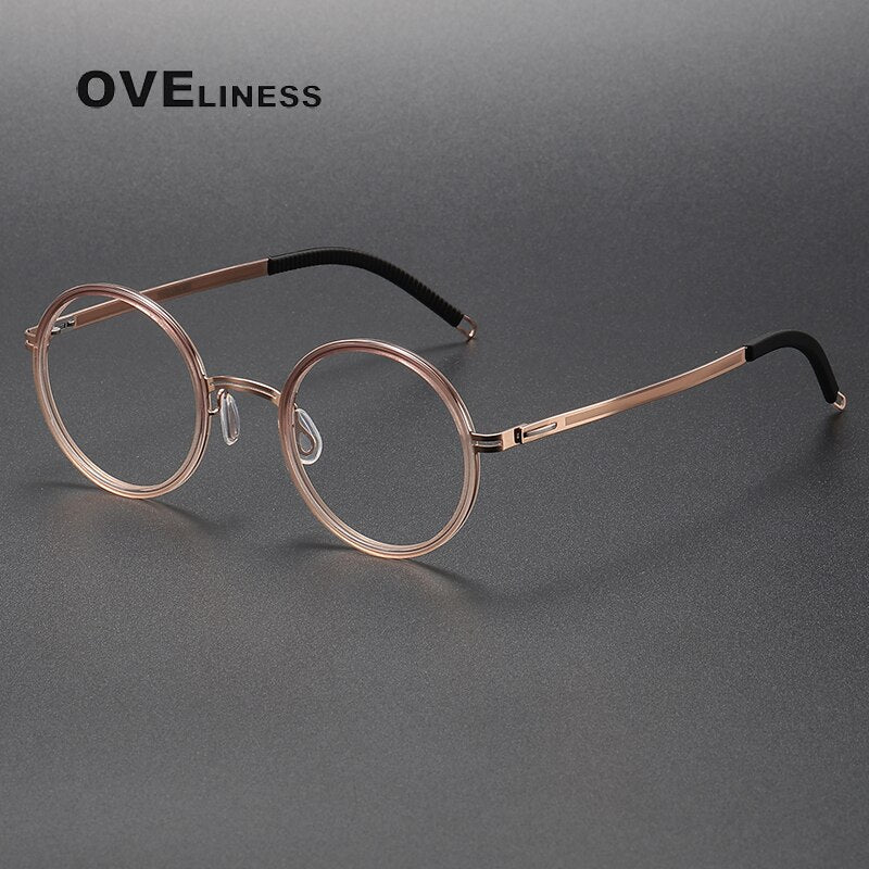 Oveliness Unisex Full Rim Round Screwless Titanium Acetate Eyeglasses 8202321 Full Rim Oveliness gradient  pink  
