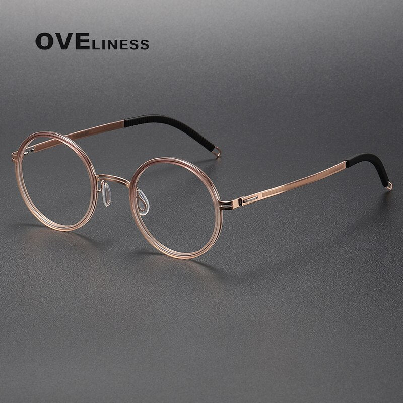 Oveliness Unisex Full Rim Round Screwless Titanium Acetate Eyeglasses 8202321 Full Rim Oveliness gradient  pink