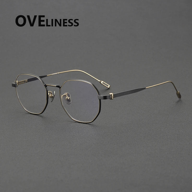 Oveliness Women's Full Rim Square Oval Titanium Eyeglasses 872130 Full Rim Oveliness gold black
