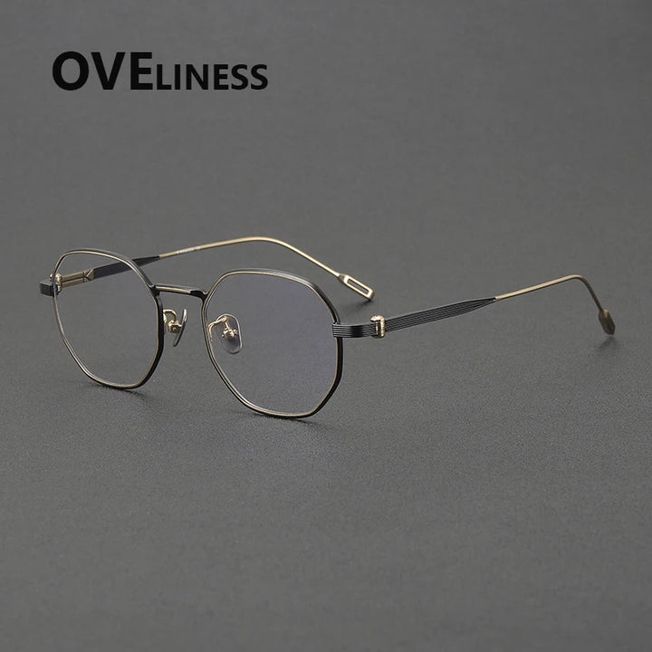 Oveliness Women's Full Rim Square Oval Titanium Eyeglasses 872130 Full Rim Oveliness gold black