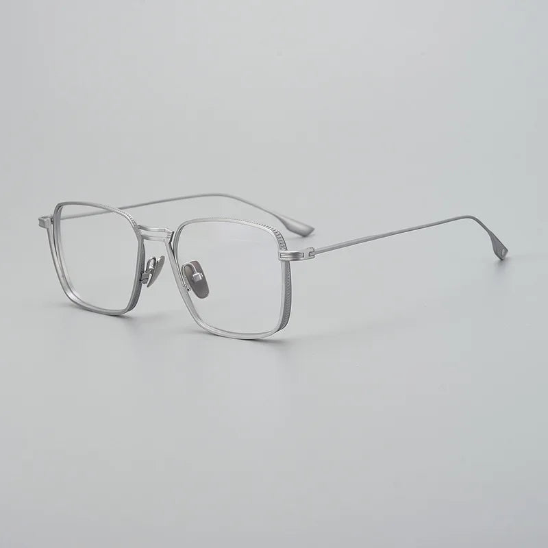 Black Mask Unisex Full Rim Irregular Square Titanium Eyeglasses 94125 Full Rim Black Mask Silver