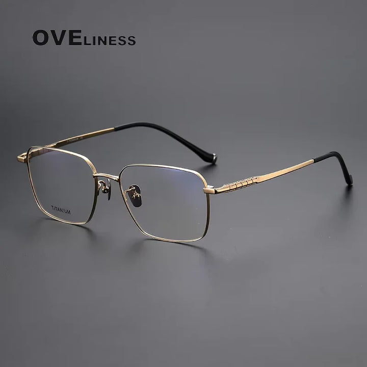 Oveliness Men's Semi Rim Square Polygon Titanium Eyeglasses 80904 Semi Rim Oveliness gold
