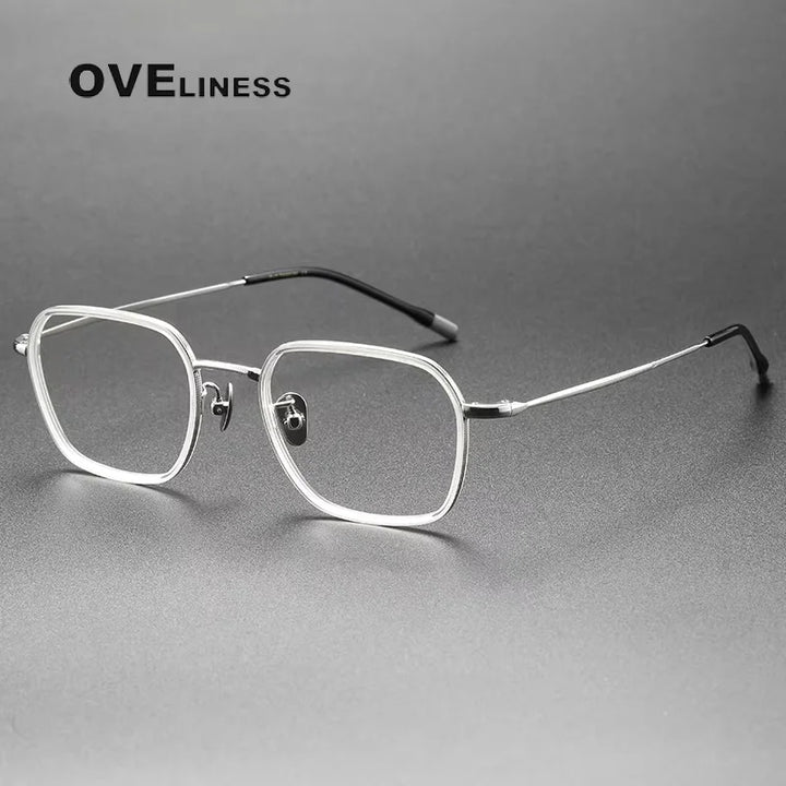 Oveliness Women's Full Rim Square Acetate Titanium Eyeglasses 88508 Full Rim Oveliness transparent silver