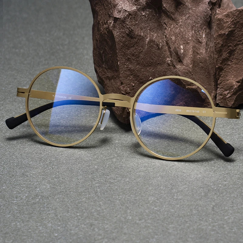Black Mask Women's Full Rim Round Titanium Eyeglasses S80996 Full Rim Black Mask Matte Golden