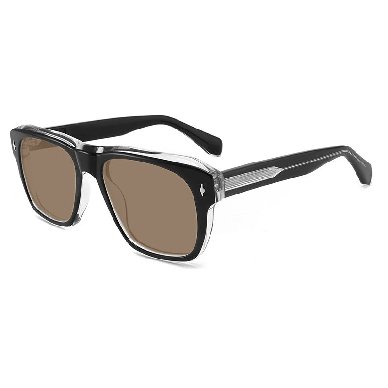 Gatenac Unisex Full Rim Square Polarized Acetate Sunglasses Mo16 Sunglasses Gatenac Black T Brown