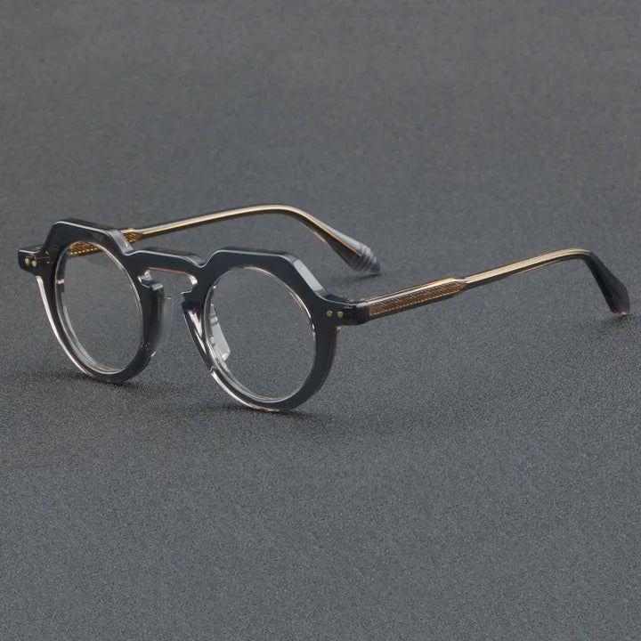 CCspace Women's Full Rim Flat Top Round Acetate Eyeglasses 56936 Full Rim CCspace C4Grey