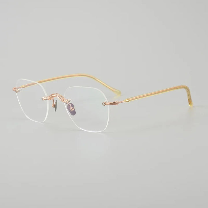 Muzz Women's Rimless Flat Top Polygon Titanium Eyeglasses 817122