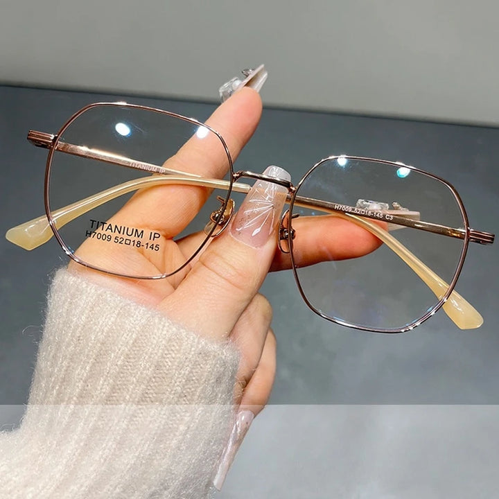 Yimaruili Women's Full Rim Polygon Titanium Alloy Eyeglasses 617009