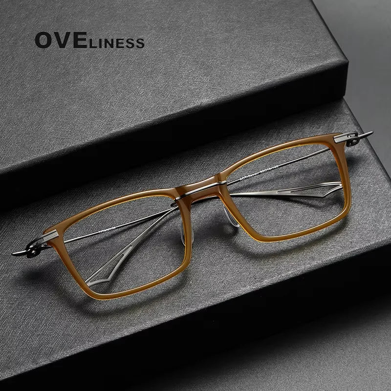 Oveliness Men's Full Rim Big Square Acetate Titanium Eyeglasses 614158