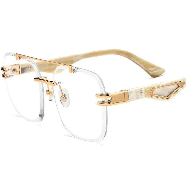 Hewei Unisex Rimless Square Double Bridge Alloy Horn Temple Eyeglasses 10042