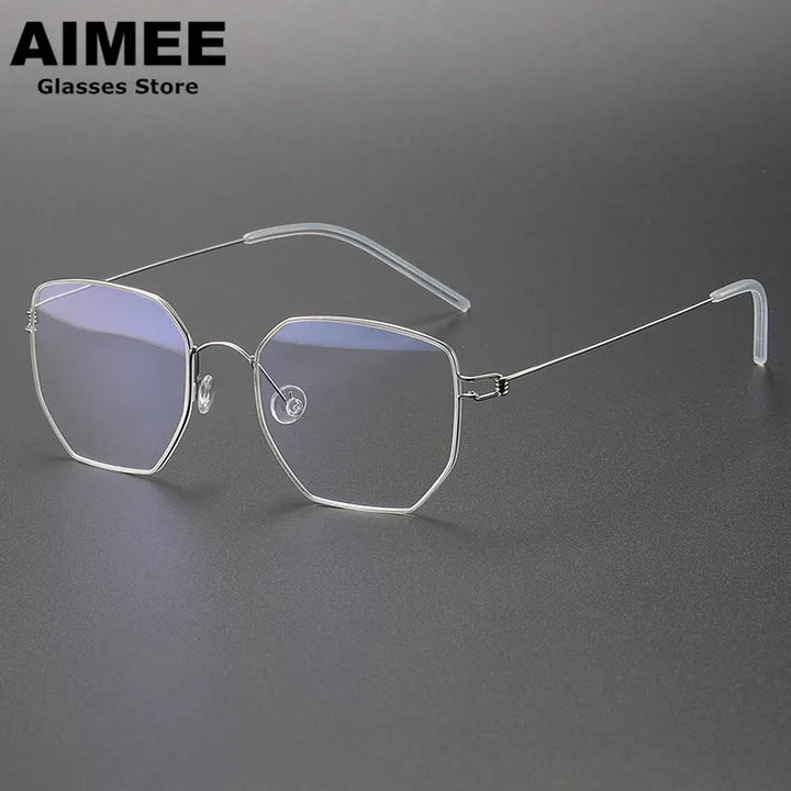 Aimee Unisex Full Rim Polygon Screwless Titanium Eyeglasses 51925 Full Rim Aimee Silver