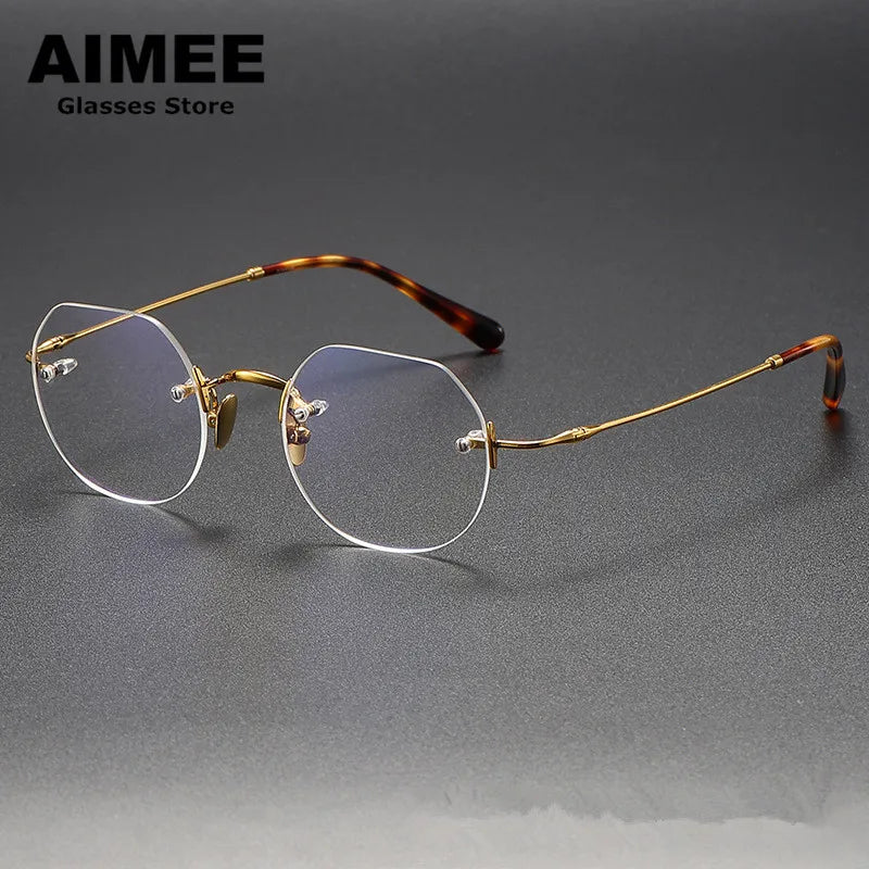 Aimee Women's Rimless Flat Top Polygon Titanium Eyeglasses 19008