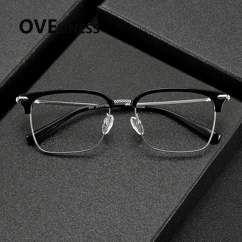 Oveliness Unisex Full Rim Square Acetate Titanium Eyeglasses 72003 Full Rim Oveliness