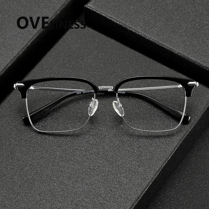 Oveliness Unisex Full Rim Square Acetate Titanium Eyeglasses 72003 Full Rim Oveliness