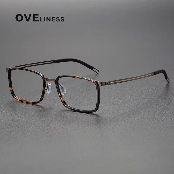 Oveliness Women's Full Rim Square Titanium Acetate Eyeglasses 82004 Full Rim Oveliness leopard brown