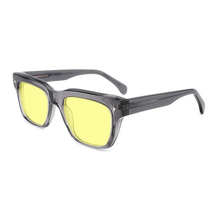 Gatenac Unisex Full Rim Square Polarized Acetate Sunglasses Mo15 Sunglasses Gatenac Gray Yellow