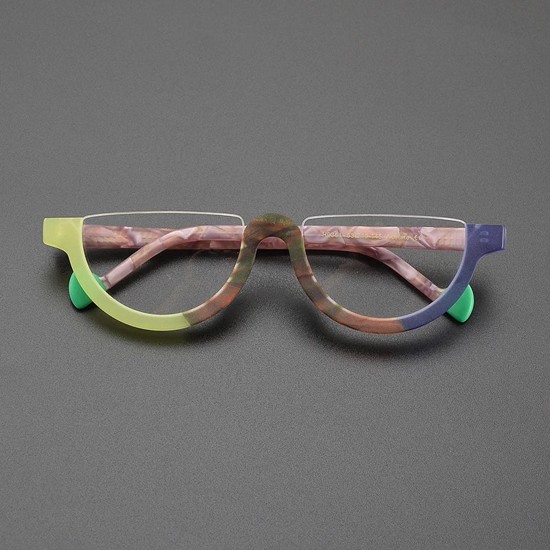 Nobler Unisex Semi Rim Bottom Round Frosted Acetate Eyeglasses 9361 Semi Rim Nobler C4