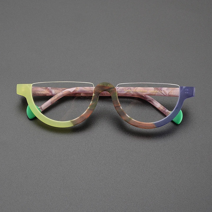 Nobler Unisex Semi Rim Bottom Round Frosted Acetate Eyeglasses 9361 Semi Rim Nobler C4