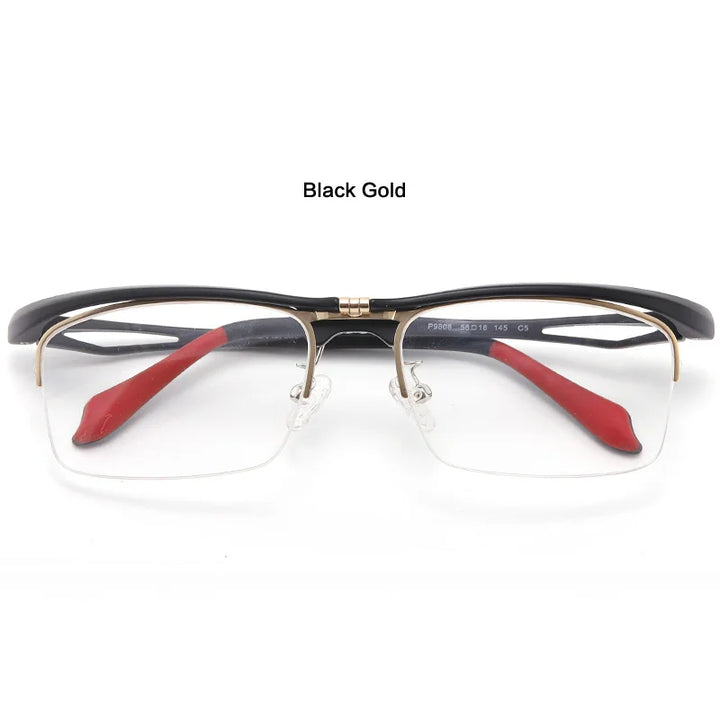 Muzz Unisex Semi Rim Square Alloy Tr 90 Flip Up Sport Eyeglasses M9808 Semi Rim Muzz C5