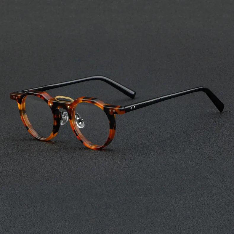 CCspace Unisex Full Rim Flat Top Round Acetate Eyeglasses 56934 Full Rim CCspace C5Leopard